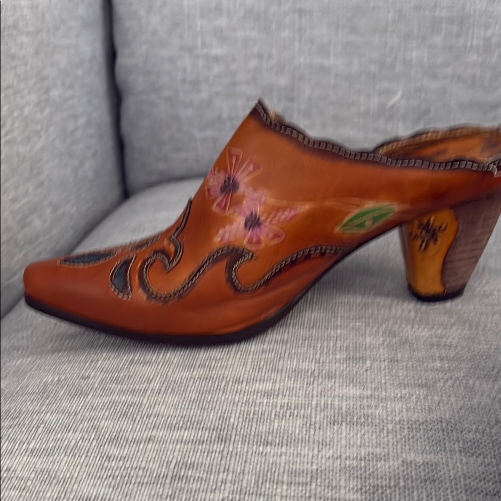 Handcrafted Leather Mules with Floral Design